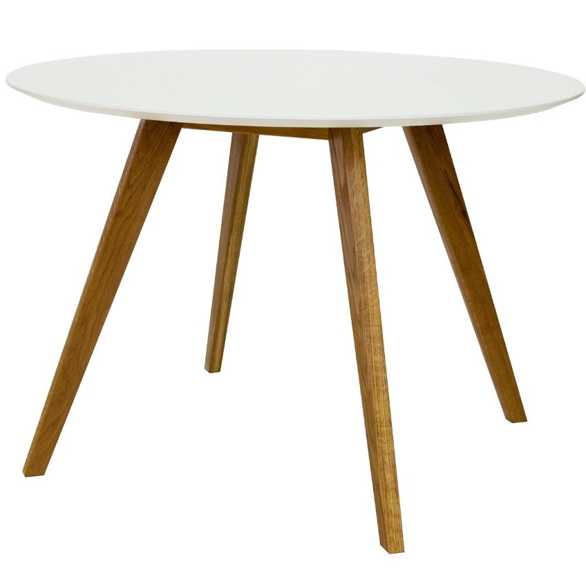 Matně bílý lakovaný dřevěný jídelní stůl Tenzo Bess 110 cm s dubovou podnoží Tenzo
