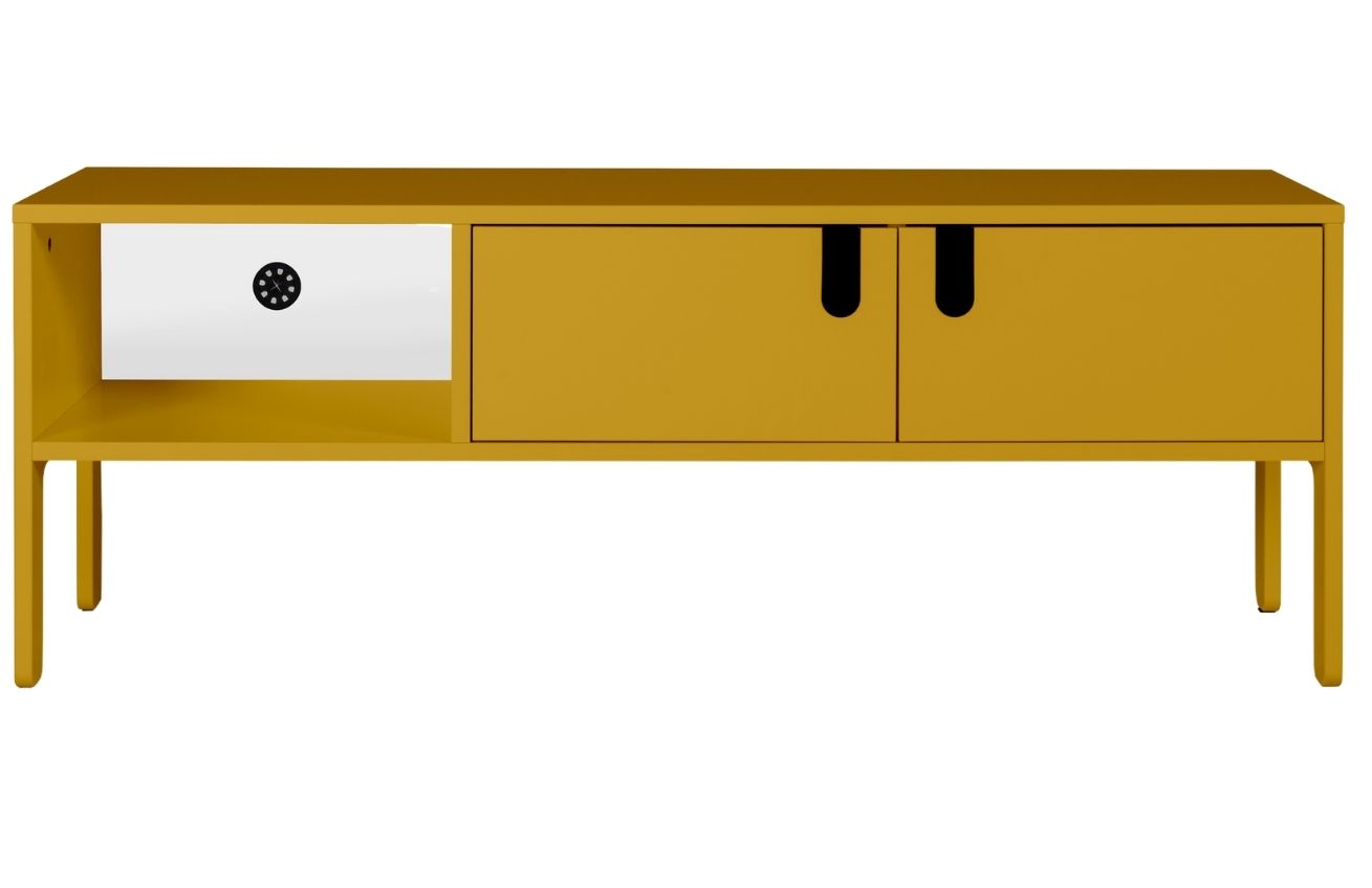 Matně hořčicově žlutý lakovaný TV stolek Tenzo Uno 137 x 40 cm Tenzo