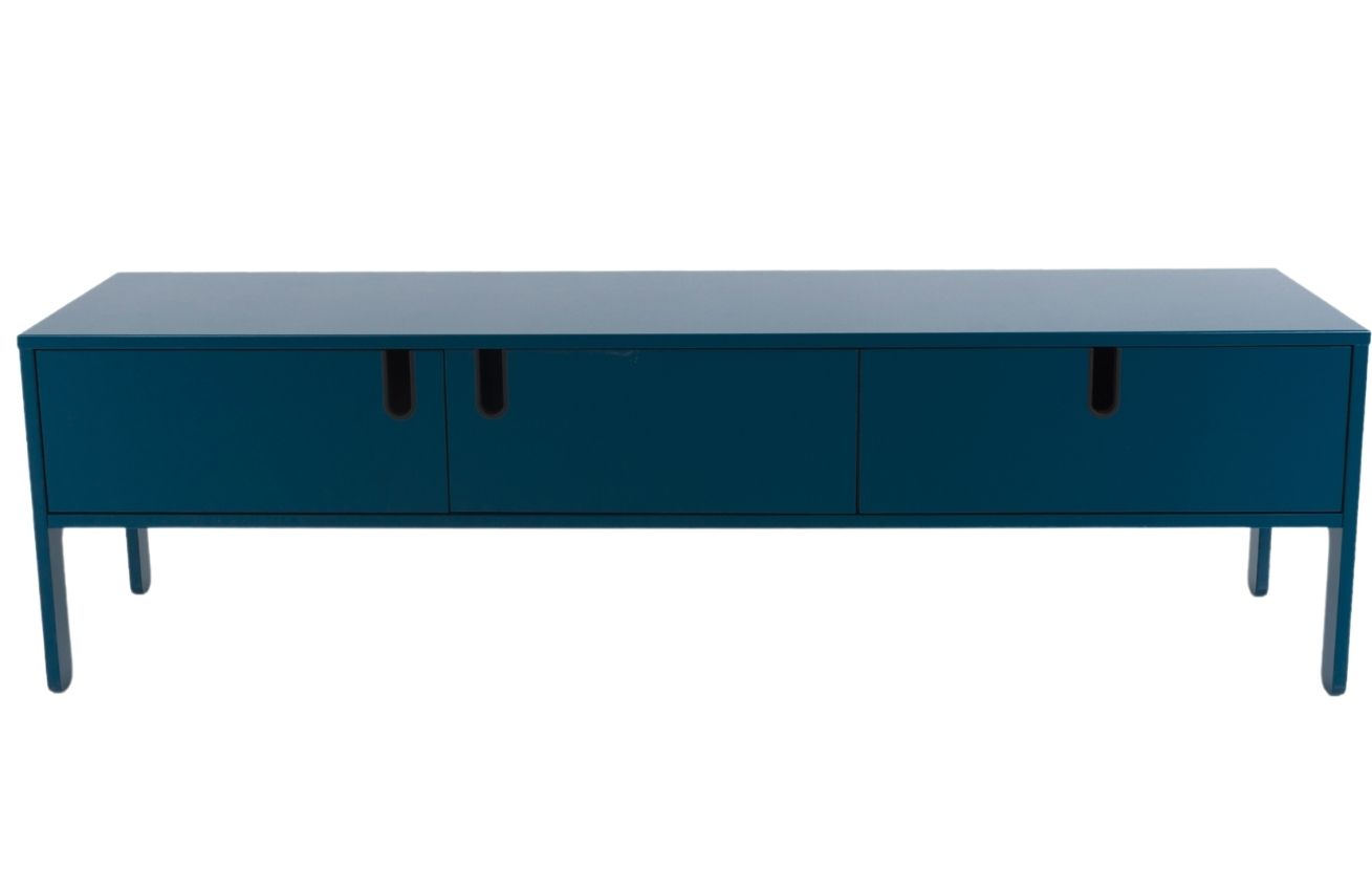 Matně petrolejově modrý lakovaný TV stolek Tenzo Uno 171 x 46 cm Tenzo