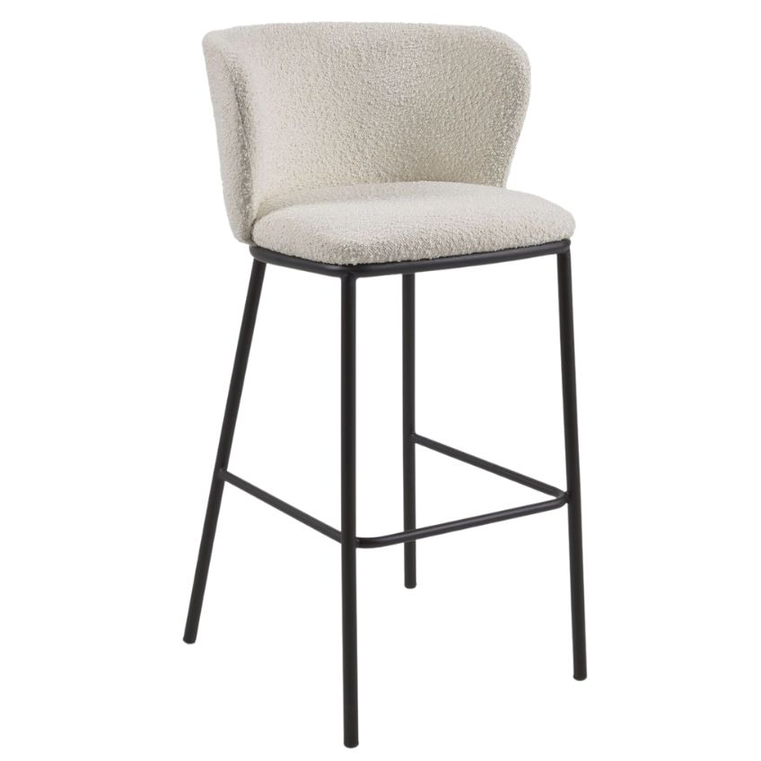 Bílá látková bouclé barová židle Kave Home Ciselia 75 cm Kave Home