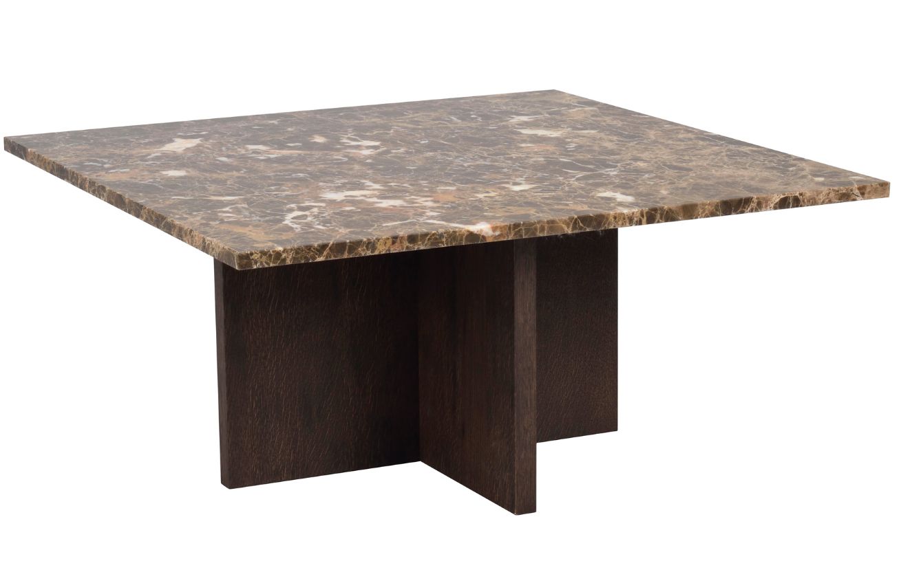 Hnědý mramorový konferenční stolek ROWICO BROOKSVILLE 90 x 90 cm s hnědou podnoží Rowico
