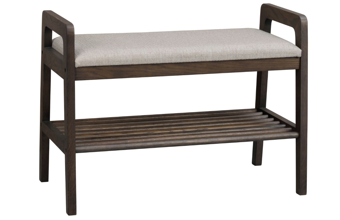 Hnědá dubová lavice ROWICO INVERNESS 75 cm s béžovým sedákem Rowico