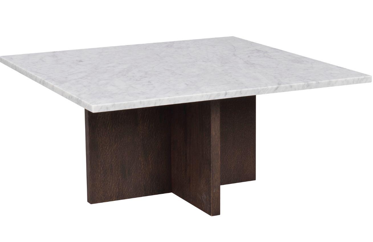 Bílý mramorový konferenční stolek ROWICO BROOKSVILLE 90 x 90 cm s hnědou podnoží Rowico
