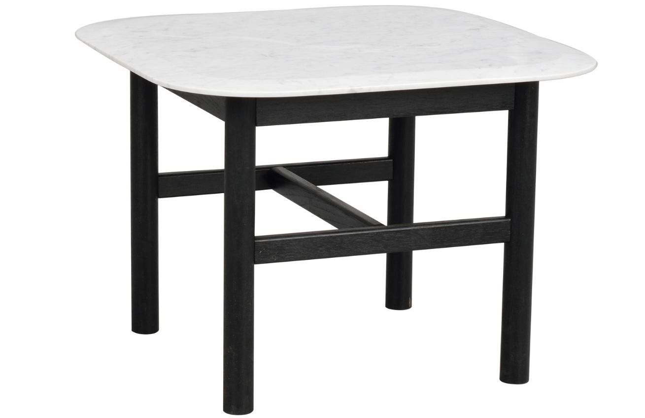 Bílý mramorový konferenční stolek ROWICO HAMMOND 62 x 62 cm s černou podnoží Rowico