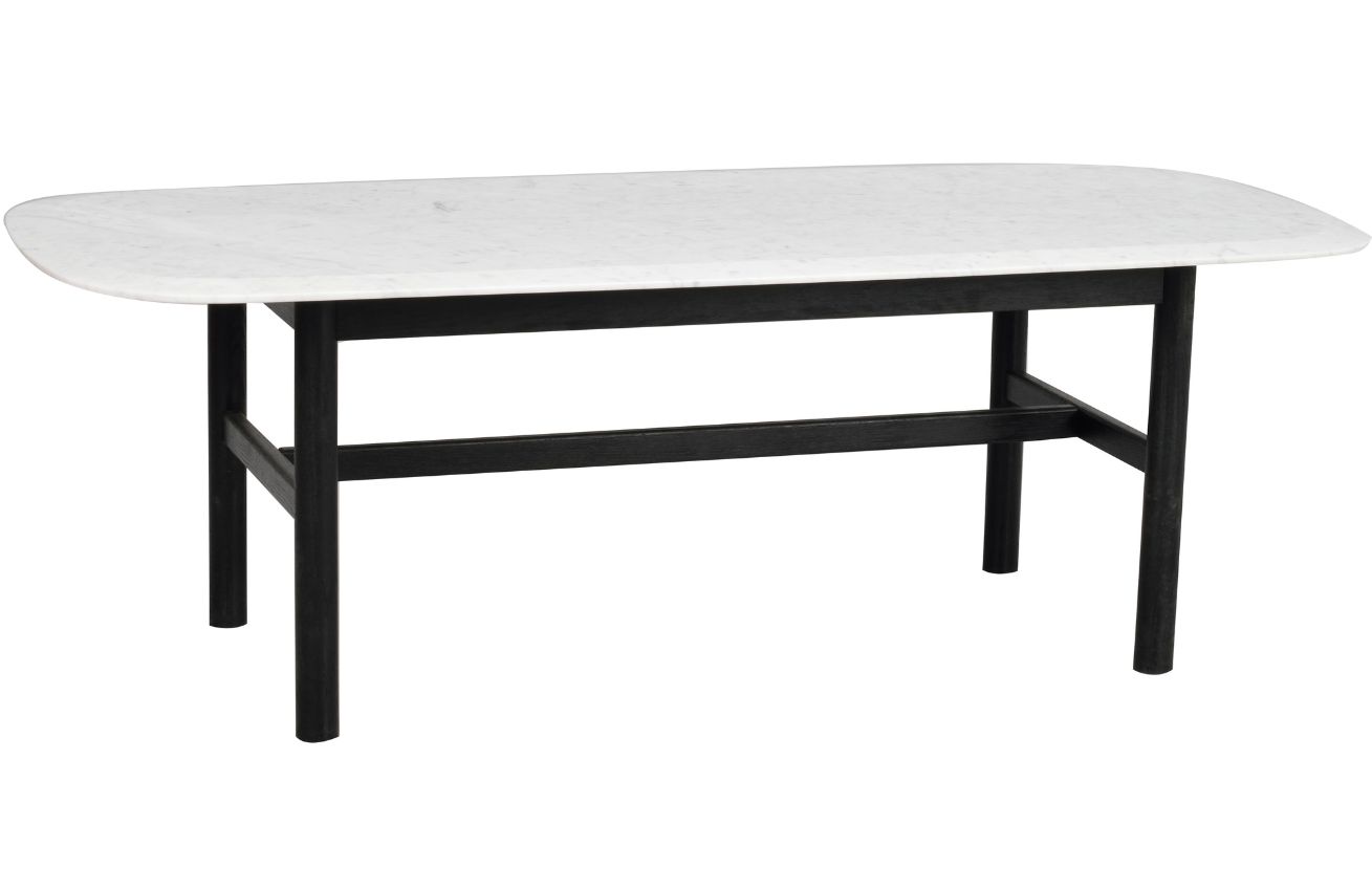 Bílý mramorový konferenční stolek ROWICO HAMMOND 135 x 62 cm s černou podnoží Rowico