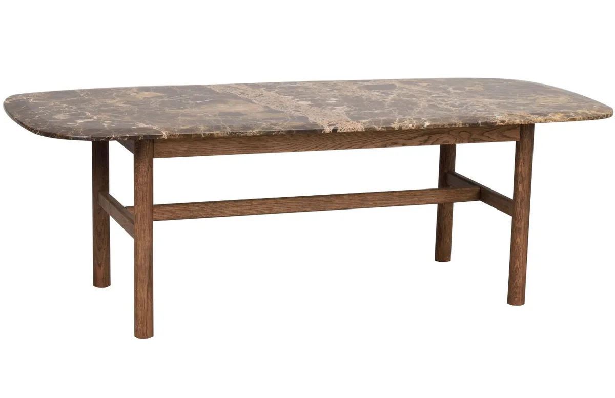 Hnědý mramorový konferenční stolek ROWICO HAMMOND 135 x 62 cm s hnědou podnoží