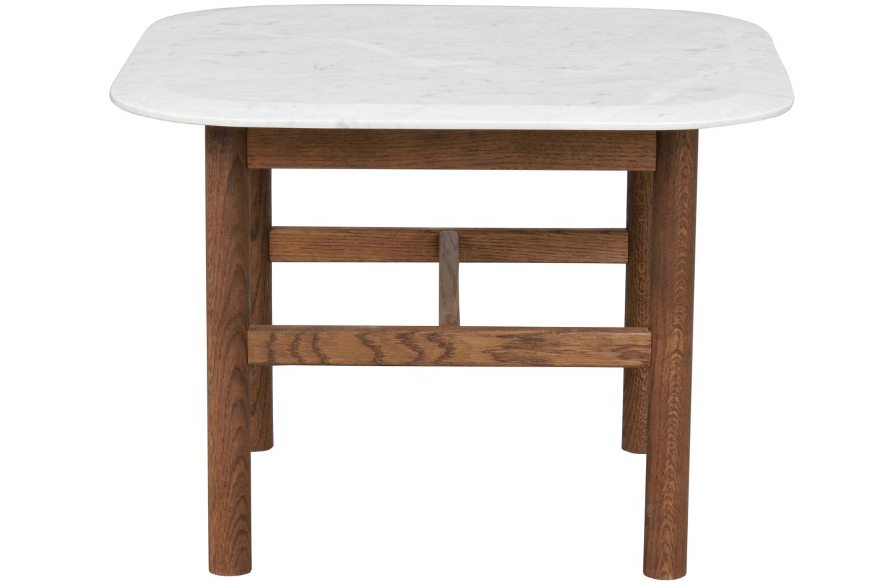 Bílý mramorový konferenční stolek ROWICO HAMMOND 62 x 62 cm s hnědou podnoží Rowico