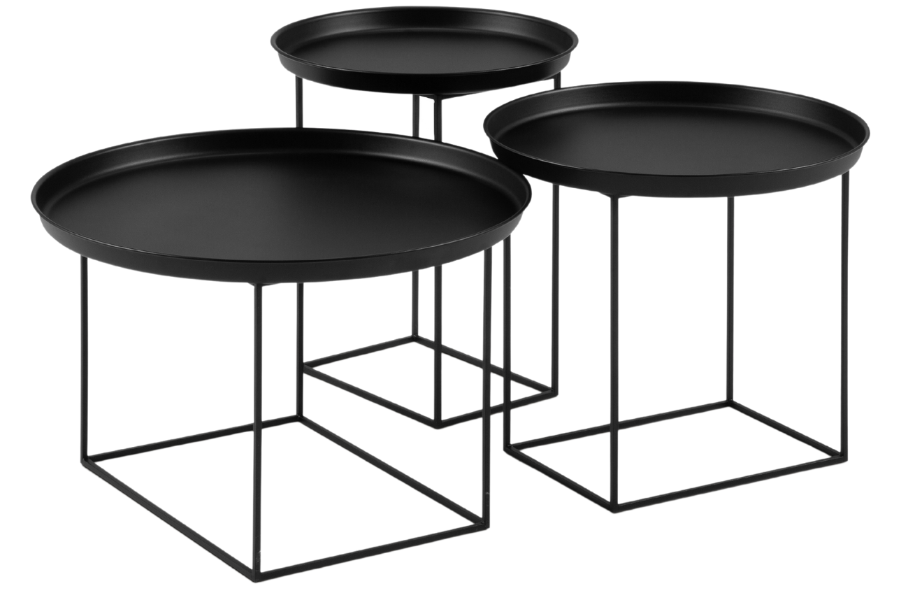 Set tří černých kovových konferenčních stolků MICADONI ATACA 63/50 /43 cm Micadoni