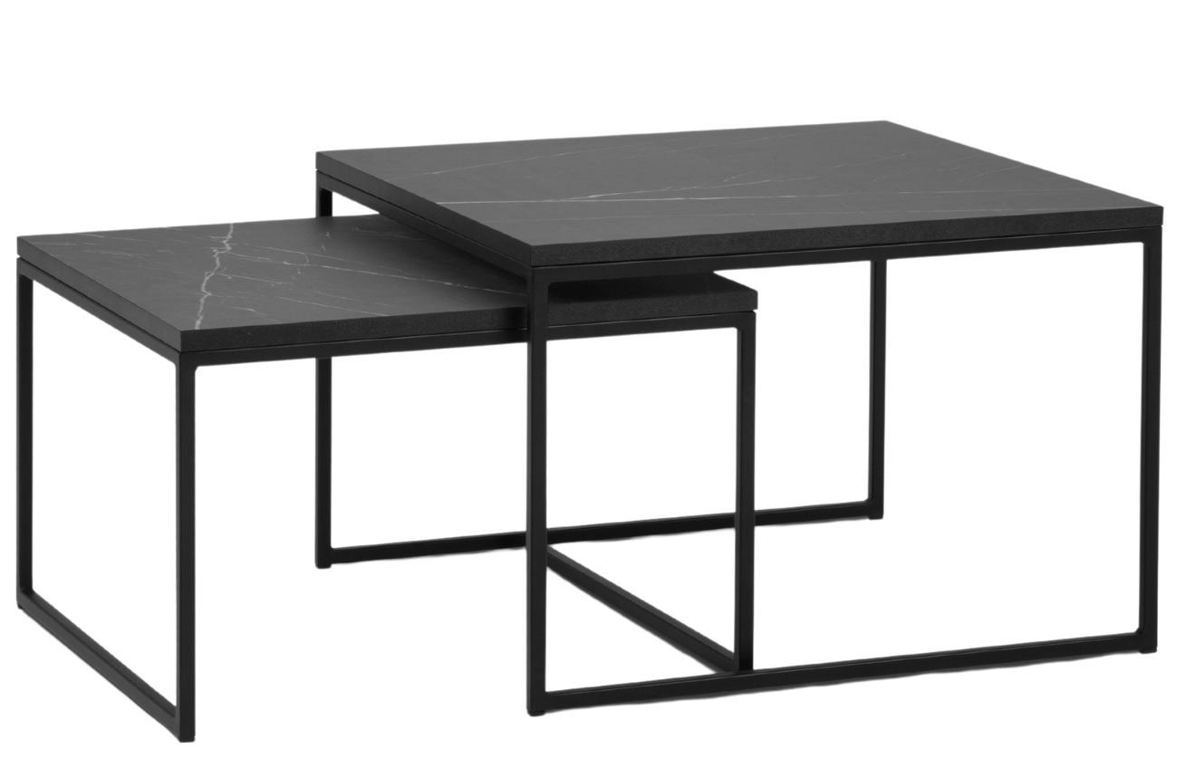 Set dvou černých mramorových konferenčních stolků MICADONI VELD 60 x 60/50 x 50 cm Micadoni