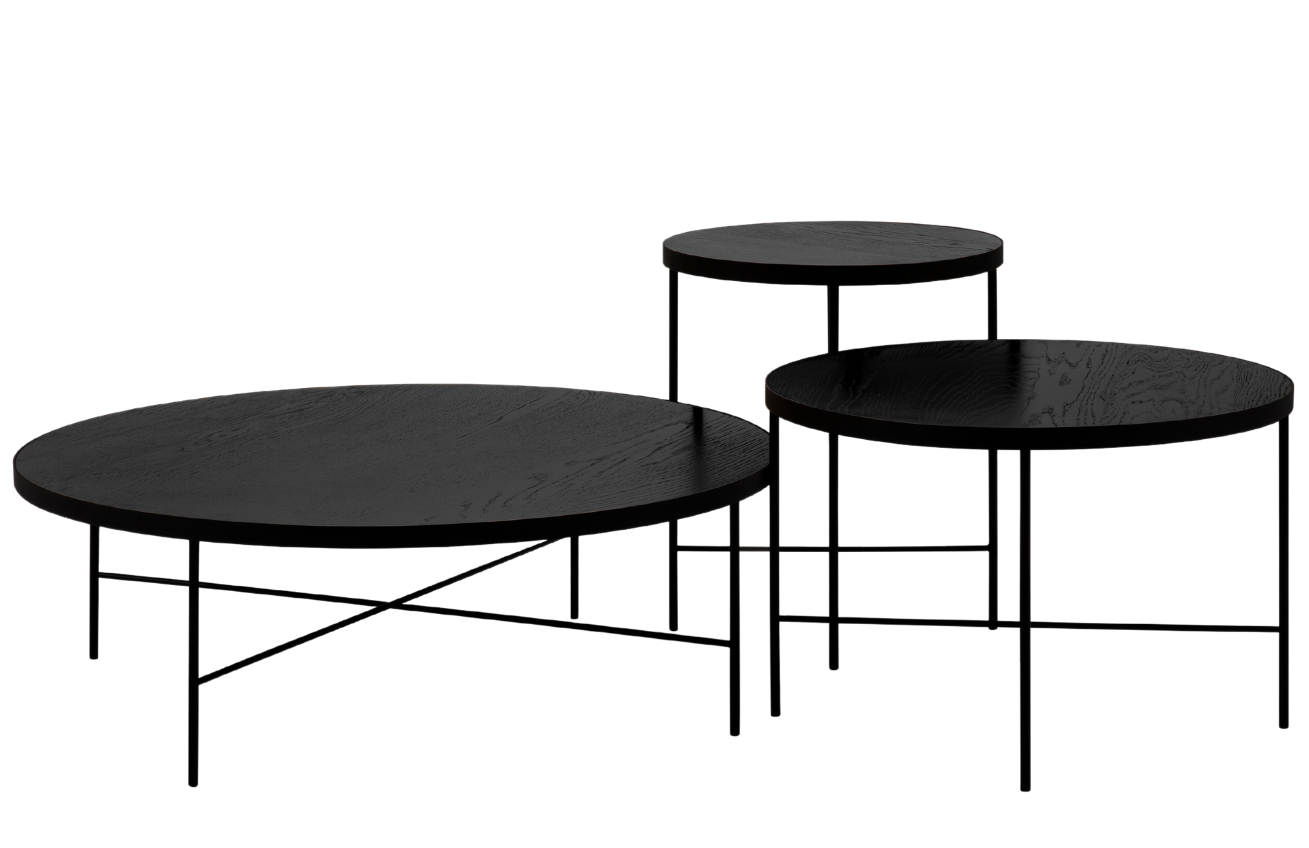 Set tří černých dubových konferenčních stolků MICADONI STEPPE 90/60/43 cm Micadoni