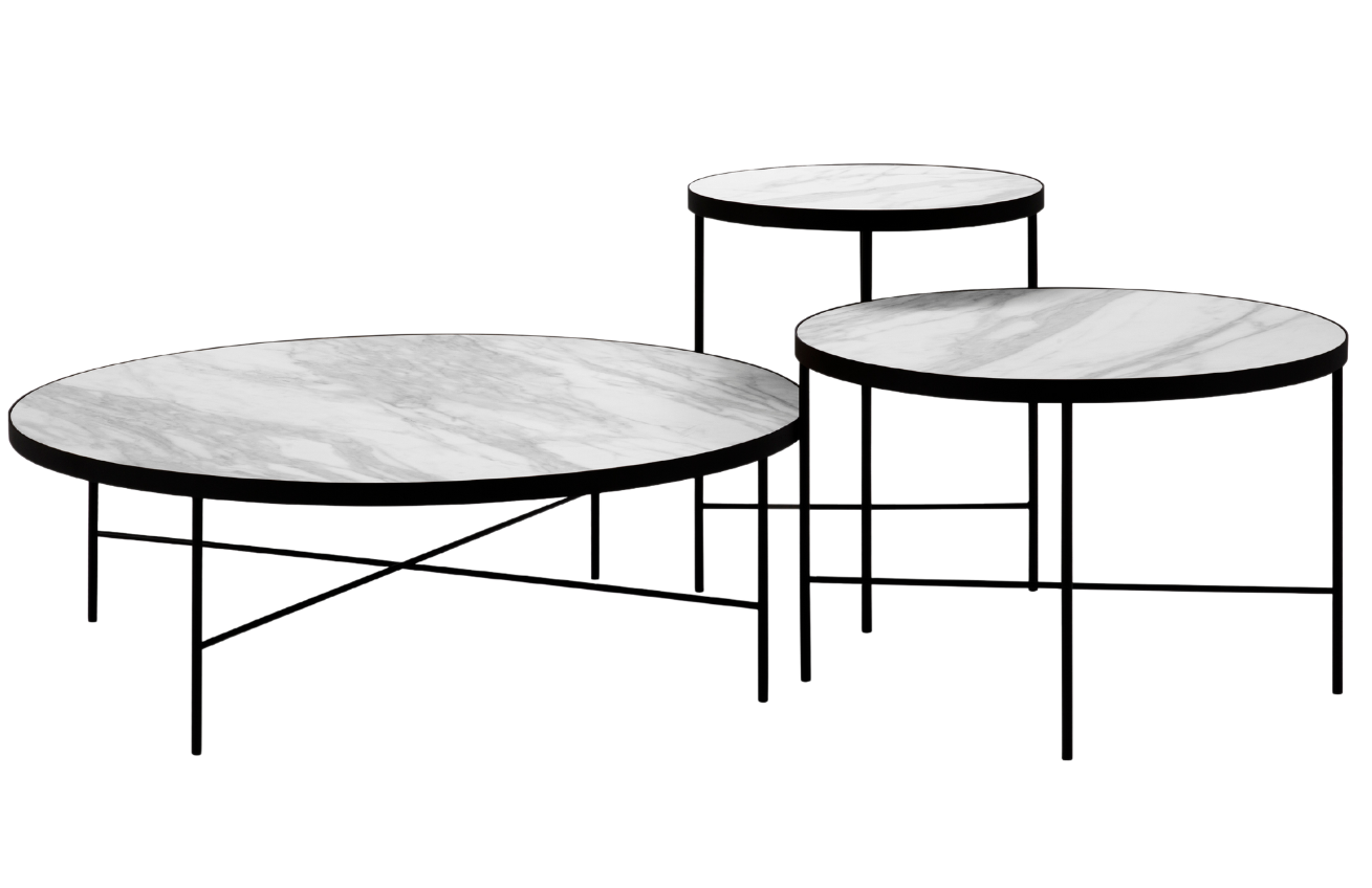 Set tří bílých mramorových konferenčních stolků MICADONI STEPPE 90/60/43 cm Micadoni