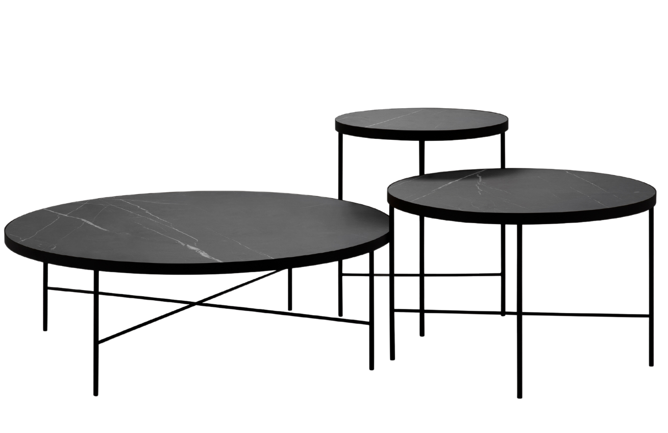 Set tří černých mramorových konferenčních stolků MICADONI STEPPE 90/60/43 cm Micadoni