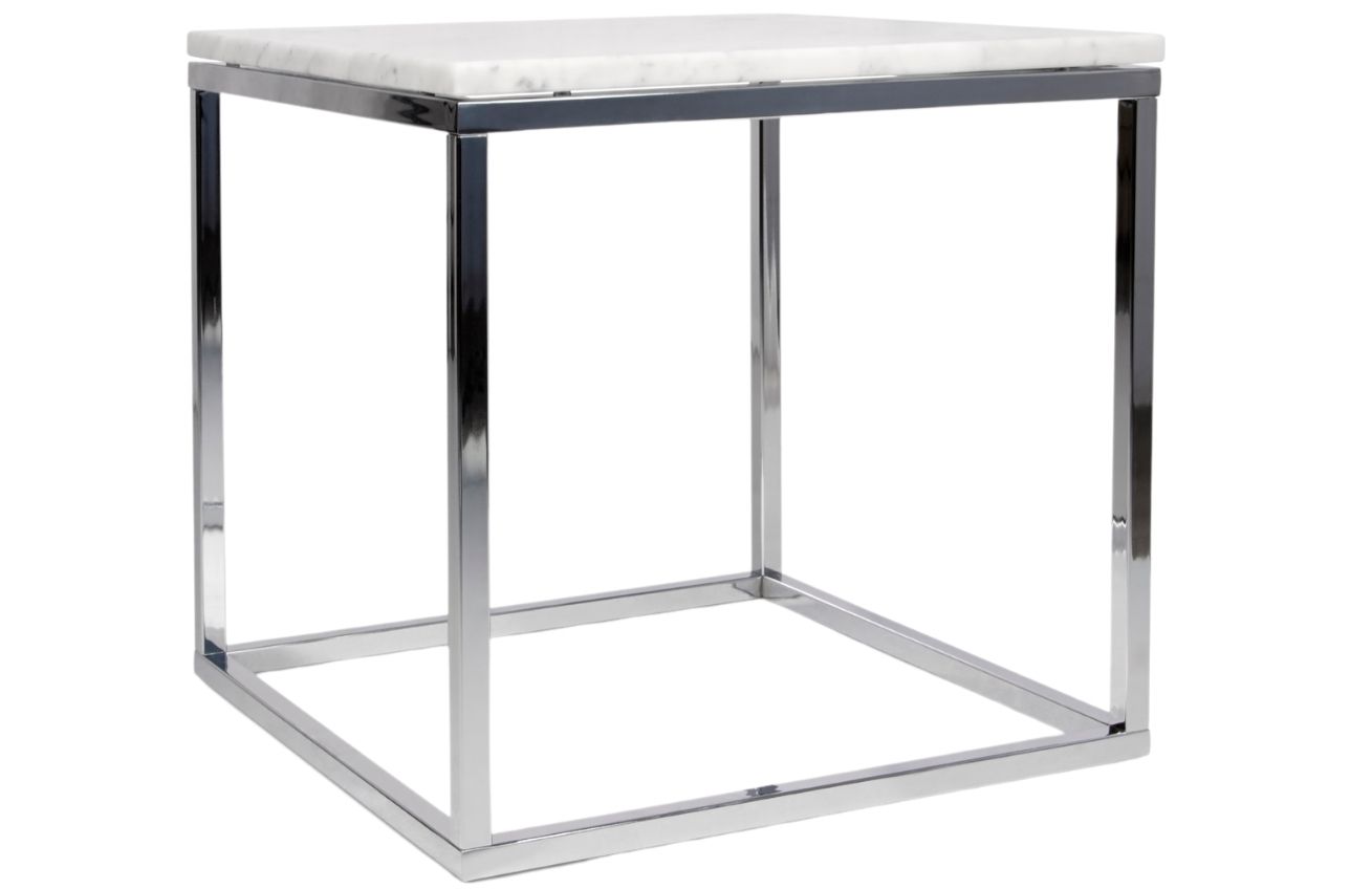 Bílý mramorový odkládací stolek TEMAHOME Prairie 50 x 50 cm s chromovanou podnoží Temahome