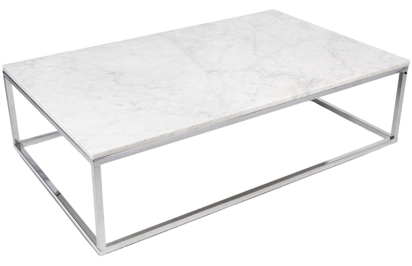 Bílý mramorový konferenční stolek TEMAHOME Prairie 120 x 75 cm s chromovanou podnoží Temahome