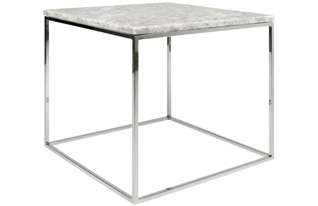Bílý mramorový konferenční stolek TEMAHOME Gleam 50 x 50 cm s chromovanou podnoží Temahome