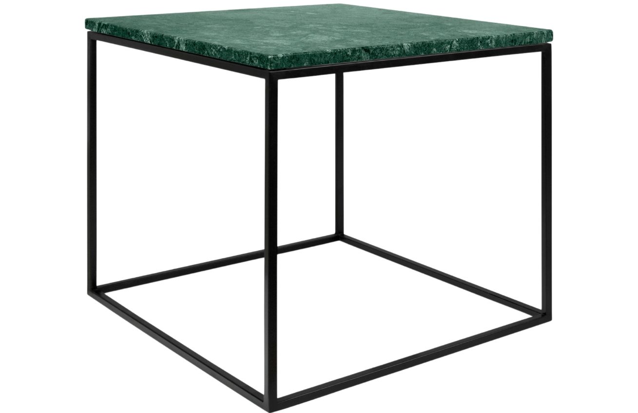 Zelený mramorový odkládací stolek TEMAHOME Gleam 50 x 50 cm s černou podnoží Temahome