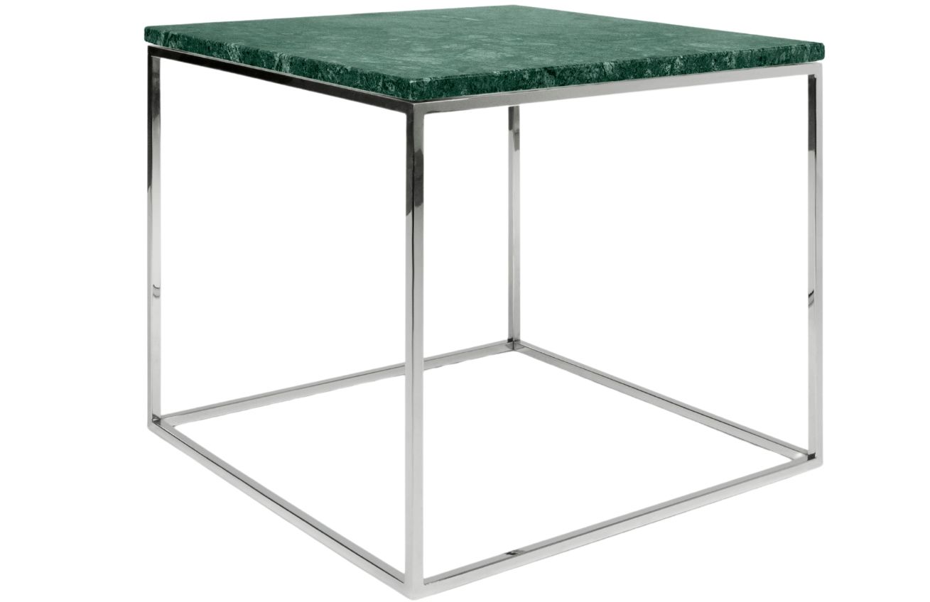 Zelený mramorový odkládací stolek TEMAHOME Gleam 50 x 50 cm s chromovanou podnoží Temahome