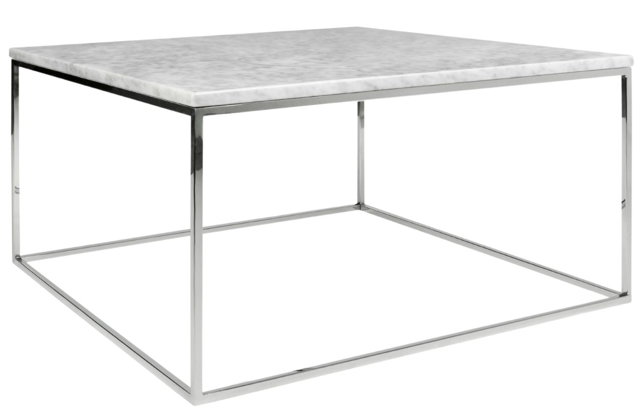 Bílý mramorový konferenční stolek TEMAHOME Gleam 75x75 cm s chromovanou podnoží Temahome