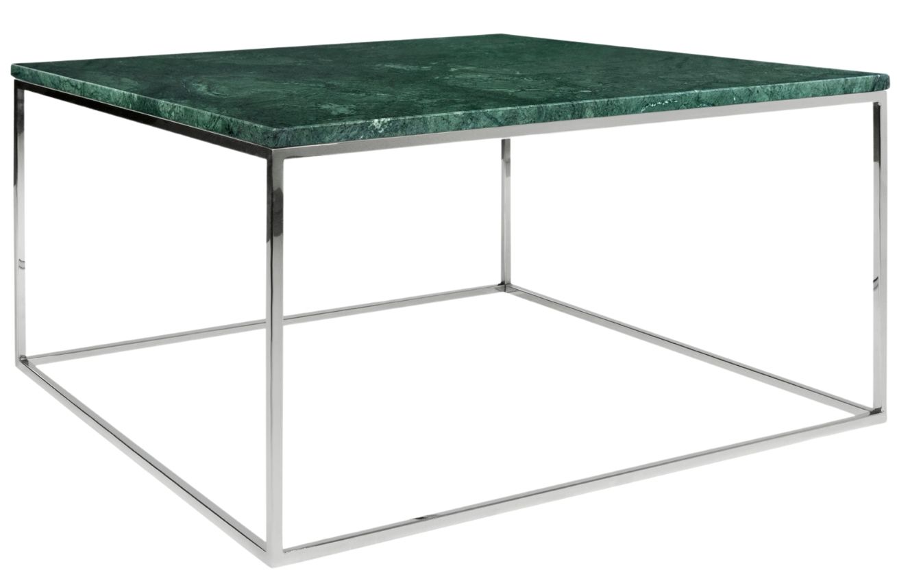 Zelený mramorový konferenční stolek TEMAHOME Gleam 75x75 cm s chromovanou podnoží Temahome