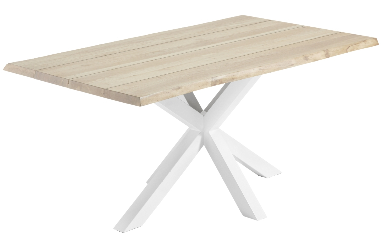 Masivní světlý dubový jídelní stůl Kave Home Argo 180 x 100 cm s bílou kovovou podnoží Kave Home