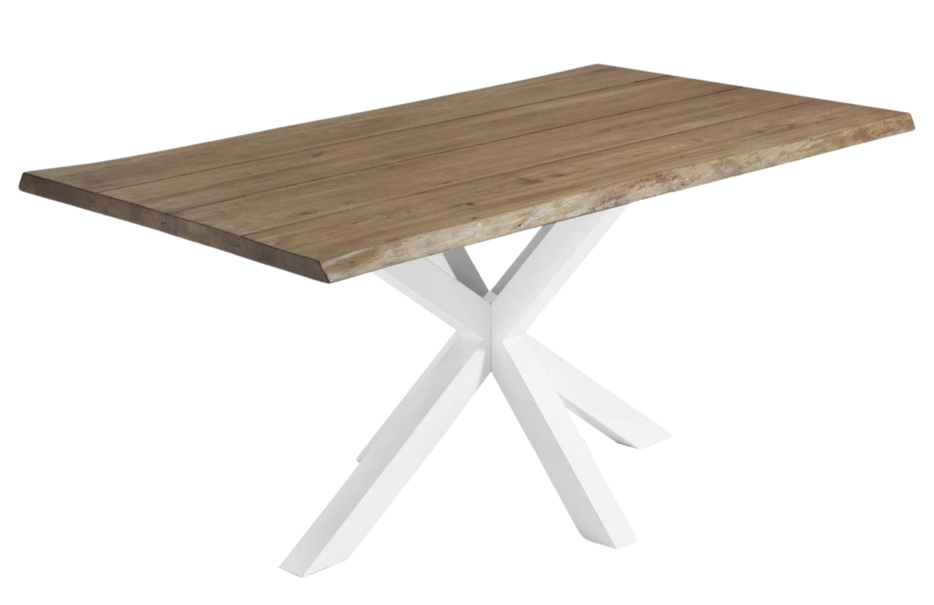Masivní tmavý dubový jídelní stůl Kave Home Argo 180 x 100 cm s bílou kovovou podnoží Kave Home