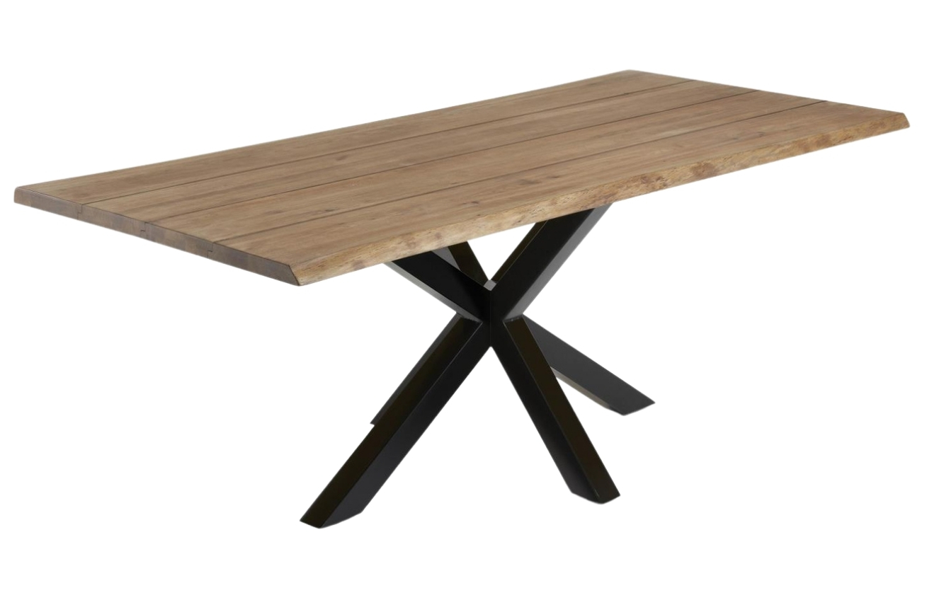 Masivní tmavý dubový jídelní stůl Kave Home Argo 220 x 100 cm s černou kovovou podnoží Kave Home