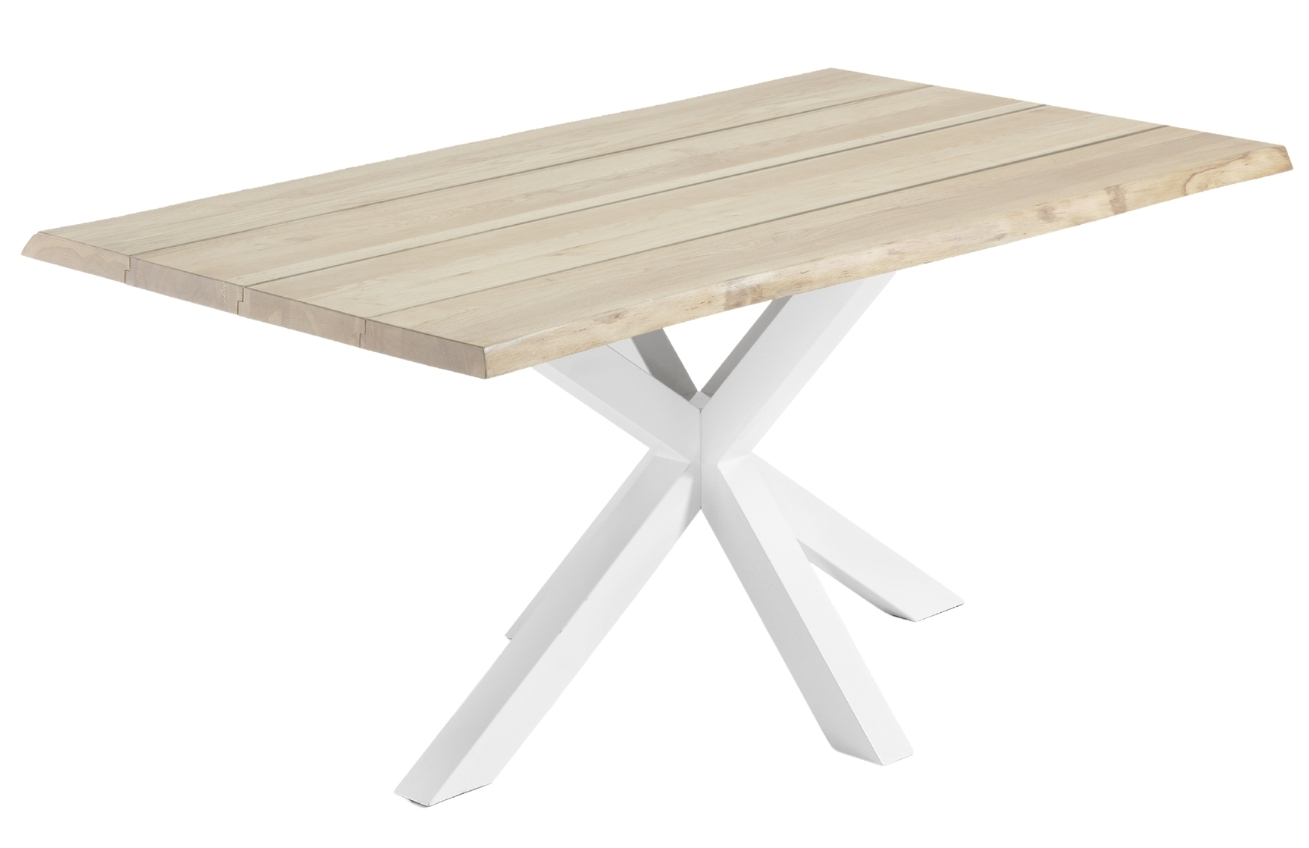 Masivní světlý dubový jídelní stůl Kave Home Argo 220 x 100 cm s bílou kovovou podnoží Kave Home