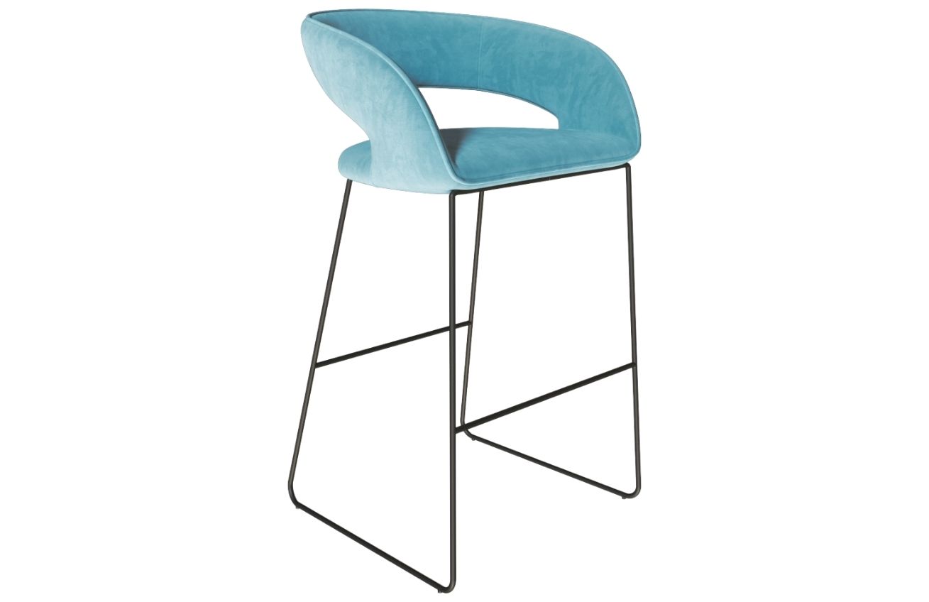 Tyrkysová sametová barová židle Miotto Aventino s kovovou podnoží 75 cm Miotto