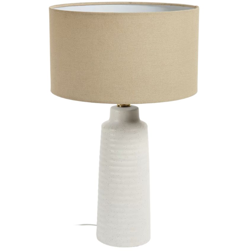 Bílá keramická stolní lampa Kave Home Mijal se lněným stínidlem Kave Home