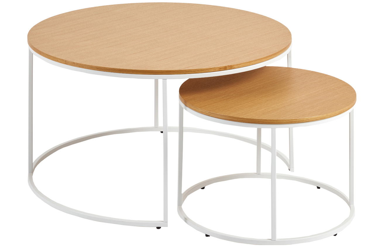 Set dvou dubových konferenčních stolků Kave Home Yoana 50/80 cm s bílou podnoží Kave Home