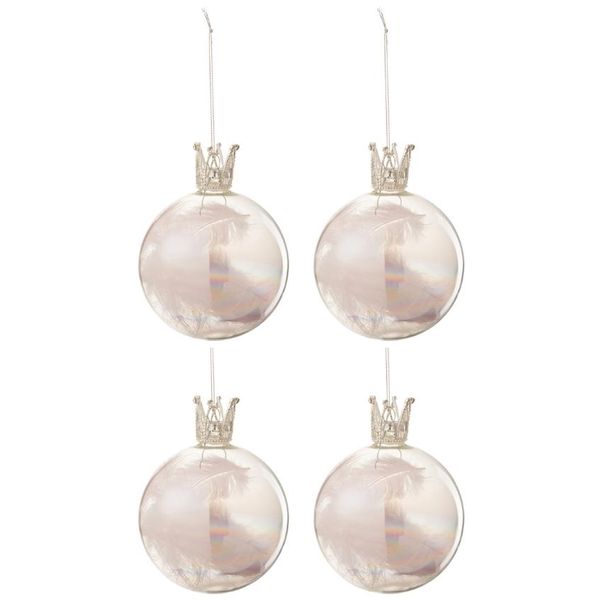 Set čtyř růžových skleněných vánočních ozdob J-Line Atira 10 cm J-line