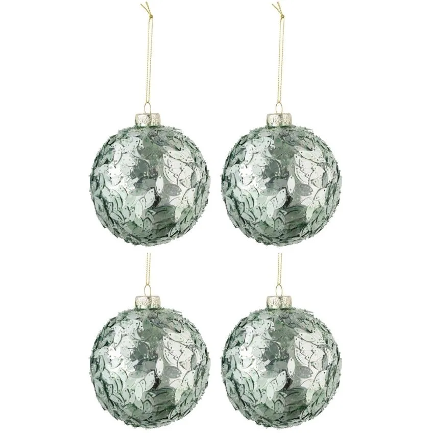 Set čtyř skleněných zelených vánočních ozdob J-Line Grien 10,5 cm