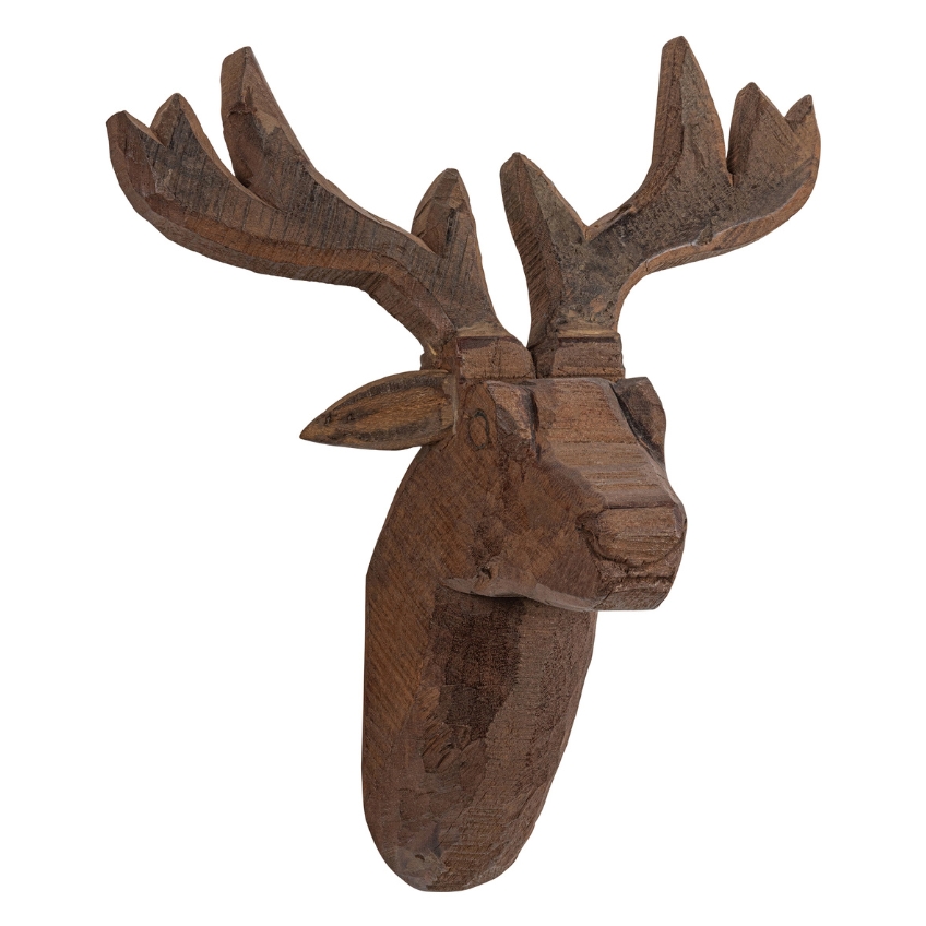 Hoorns Hnědá dřevěná nástěnná hlava jelena John 36 x 34 x 17 cm Hoorns