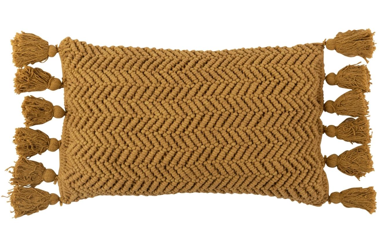 Hořčicově žlutý bavlněný polštář J-line Bode 60 x 30 cm J-line