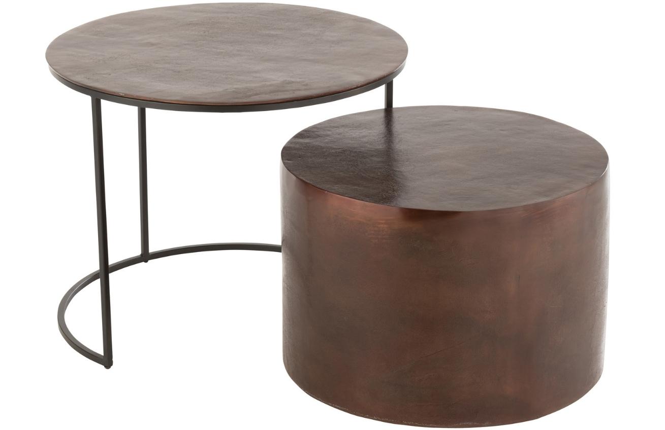 Set dvou hnědých hliníkových konferenčních stolků J-line Anchar 52/56 cm J-line