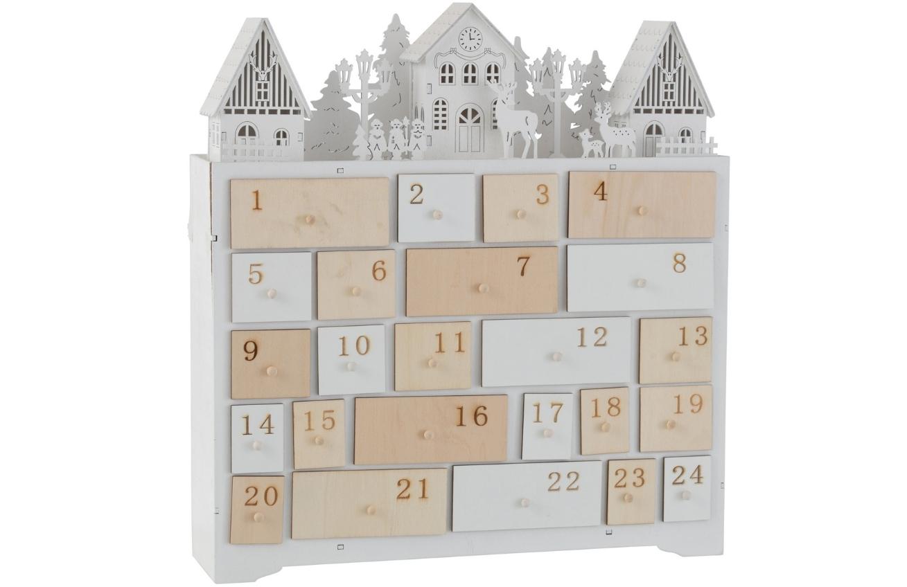 Bílý dřevěný vánoční adventní kalendář J-line Kaila II. J-line