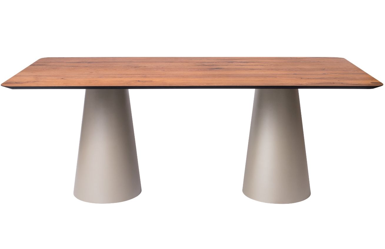 Hnědý dubový jídelní stůl Marco Barotti 180 x 90 cm s matnou stříbrnou podnoží Marco Barotti