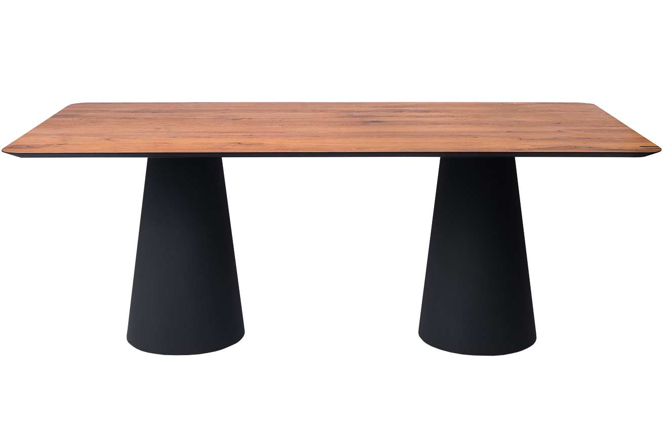 Hnědý dubový jídelní stůl Marco Barotti 180 x 90 cm s matnou černou podnoží Marco Barotti