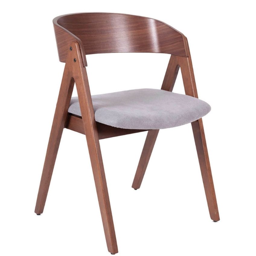 Ořechová dřevěná jídelní židle Somcasa Rina se šedým sedákem Somcasa