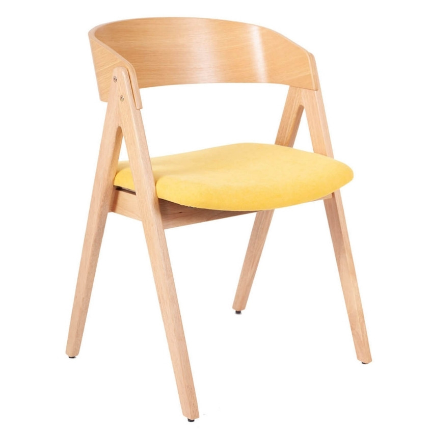 Přírodní dřevěná jídelní židle Somcasa Rina s hořčicově žlutým sedákem Somcasa