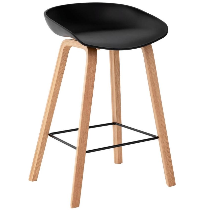 Černá plastová barová židle Somcasa Ruth 74 cm s dřevěnou podnoží Somcasa