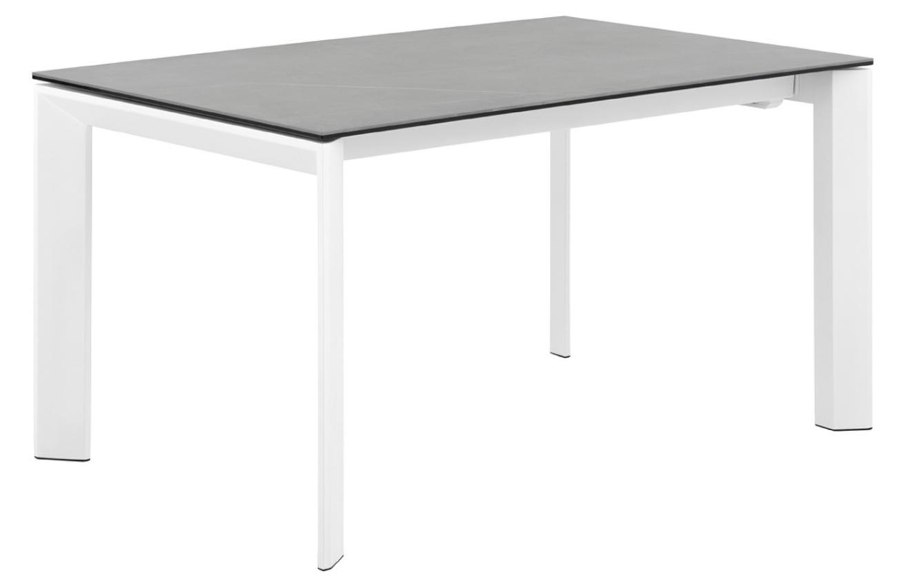 Světle šedý keramický rozkládací jídelní stůl Somcasa Tamara 160/240 x 90 cm s bílou podnoží Somcasa