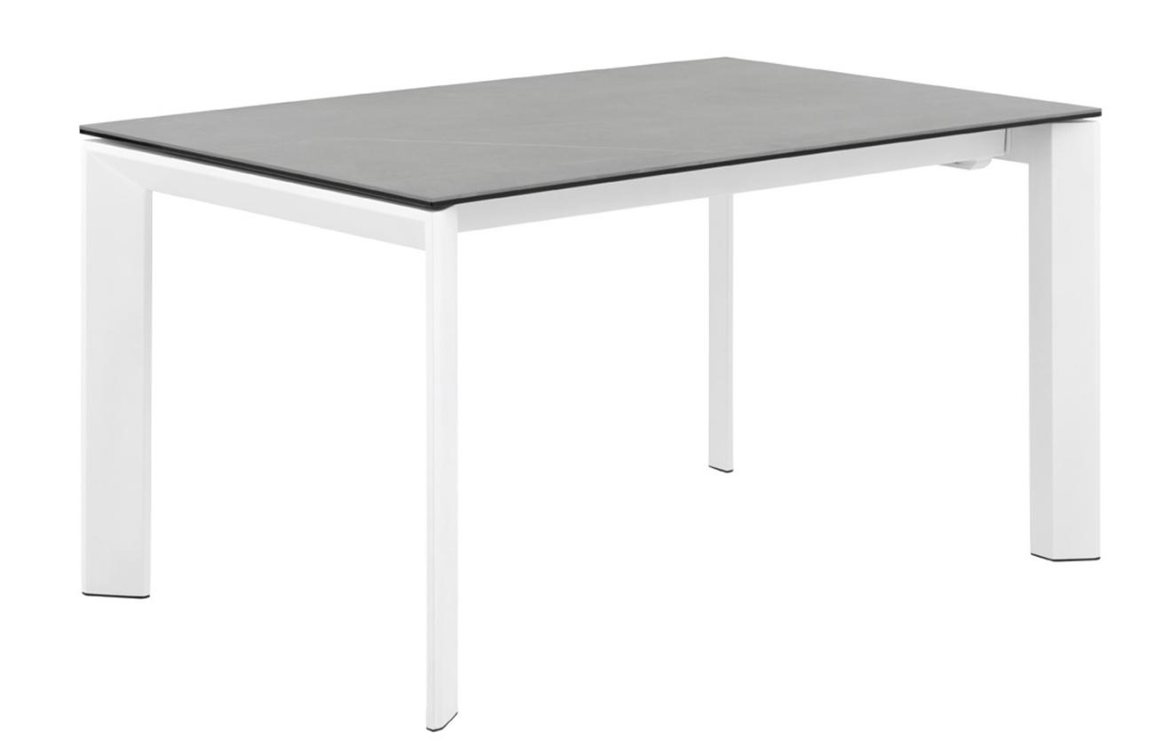 Světle šedý keramický rozkládací jídelní stůl Somcasa Lisa 140/200 x 90 cm s bílou podnoží Somcasa