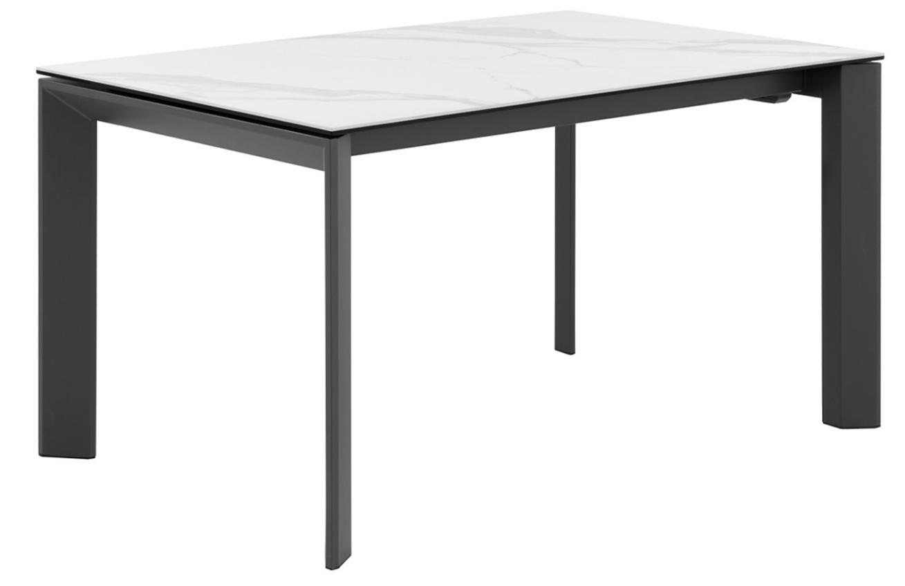Bílý keramický rozkládací jídelní stůl Somcasa Lisa 140/200 x 90 cm s černou podnoží Somcasa