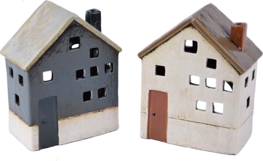 Sada 2 keramických svícnů ve tvaru domečku Ego Dekor