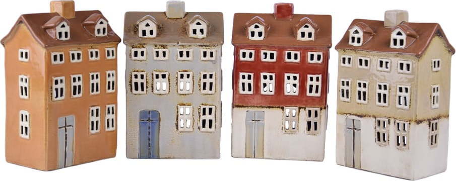 Sada 4 keramických svícnů ve tvaru domečku Ego Dekor