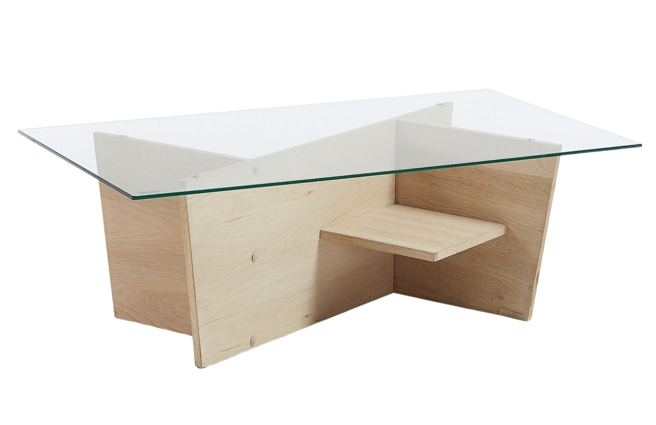 Skleněný konferenční stolek Kave Home Balwind s dubovou podnoží 110 x 60 cm Kave Home