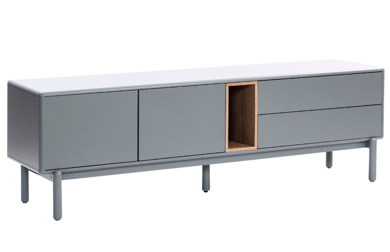 Modrošedý lakovaný TV stolek Teulat Corvo 180 x 40 cm Teulat