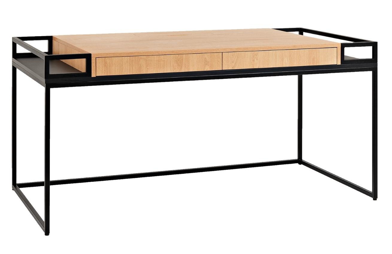 Nordic Design Černý kovový pracovní stůl Hugo 180 x 78 cm s dubovým dekorem Nordic Design