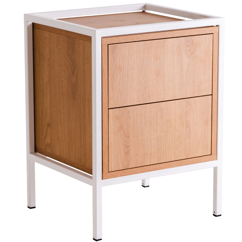 Nordic Design Noční stolek Skipo se zásuvkami 60 x 45 cm s dubovým dekorem a bílou konstrukcí Nordic Design